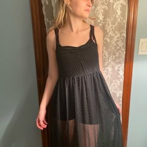 FREE PEOPLE BLACK COMBO POLKA-DOTTED SLIP DRESS. CANNOT MISS
